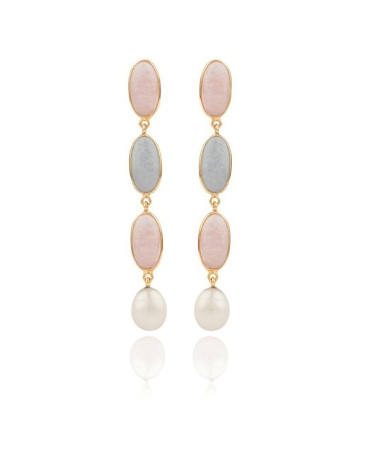 House of Elliott White Aveline Drop Earrings With Semi-Precious Stones And Pearls