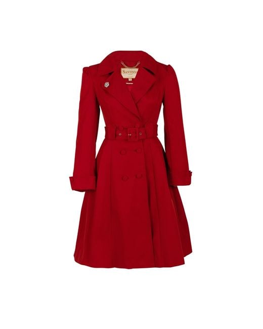 Santinni Red Bergman Cotton Gaberdine Dress Trench Coat