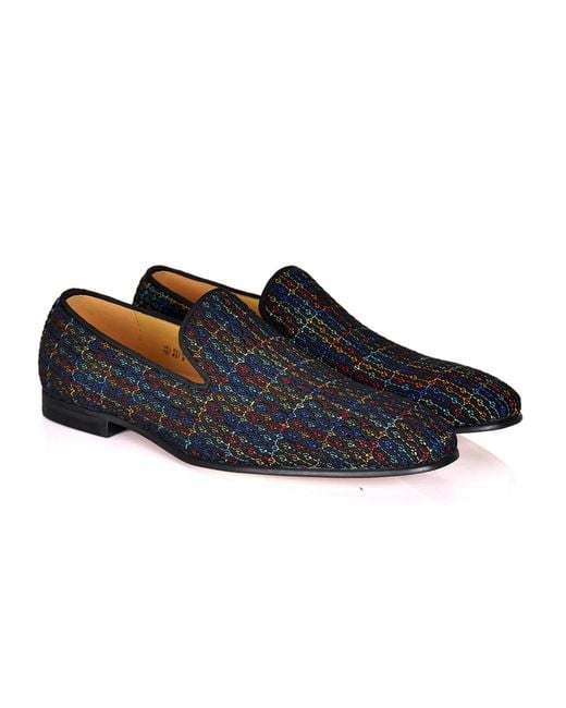 DAVID WEJ Blue Alberto Embroidery Multicolored Loafers for men
