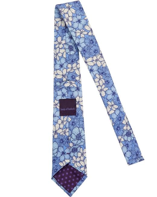 Lords of Harlech Blue Taddeo Dense Floral Merino Tie for men