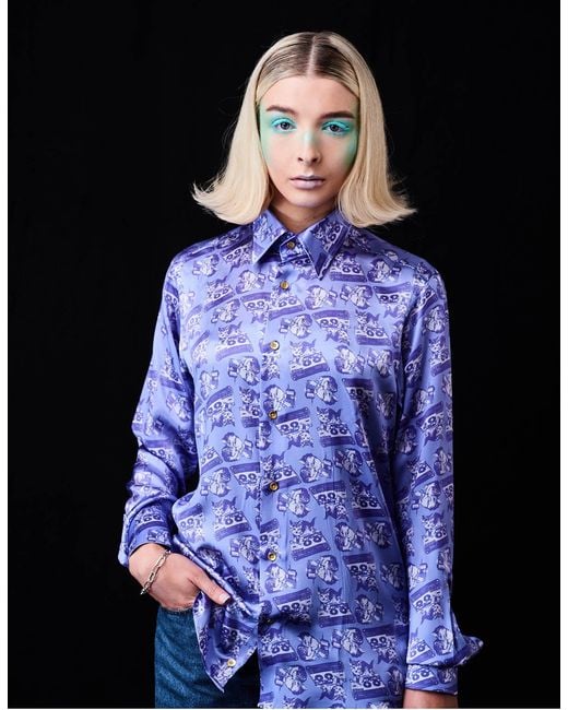 Gresham Blake Purple Scratchin' Cats Silk Shirt for men