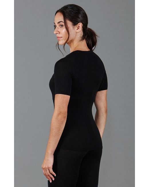 Paul James Knitwear Black Midweight Merino Activewear Selene T-Shirt