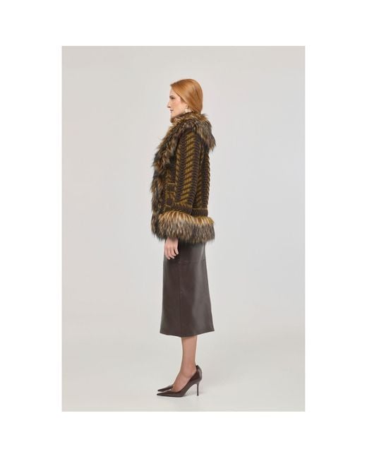 The Extreme Collection Brown Short Knit Coat With Faux Fur Leonore