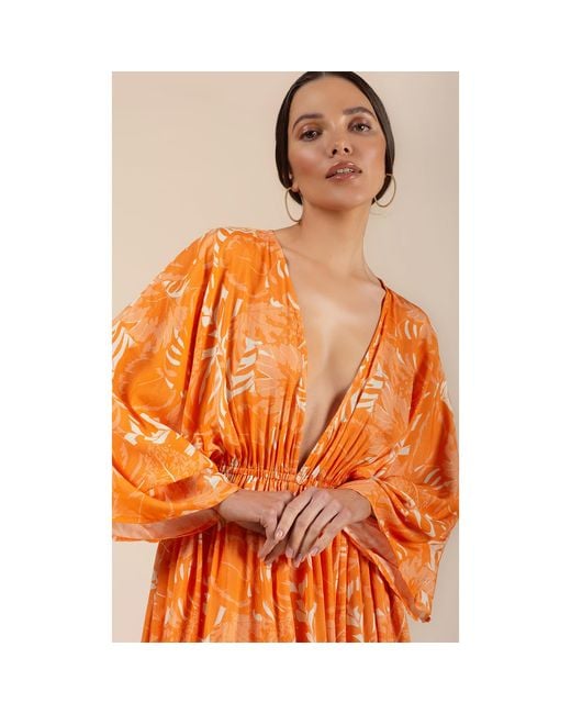 Coco Riko Ibiza Orange Frances Maxi Kaftan Sunset Leaf