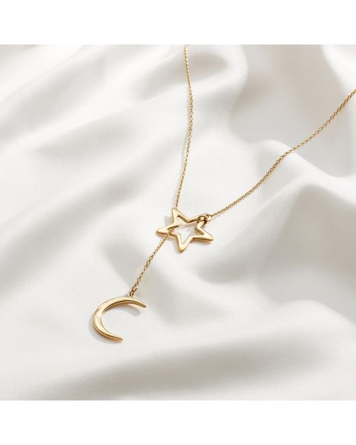 Posh Totty Designs Metallic Yellow Gold Plated Moon & Star Lariat Necklace