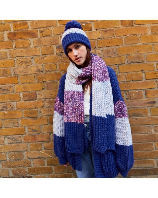 Cara & The Sky Blue Phoebe Stripe Beanie Bobble Hat