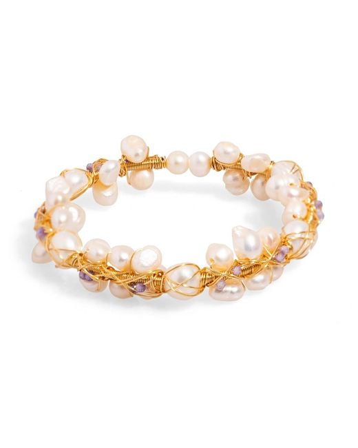 Ebru Jewelry Metallic Pearl Beaded Grape Cluster Wedding Cuff