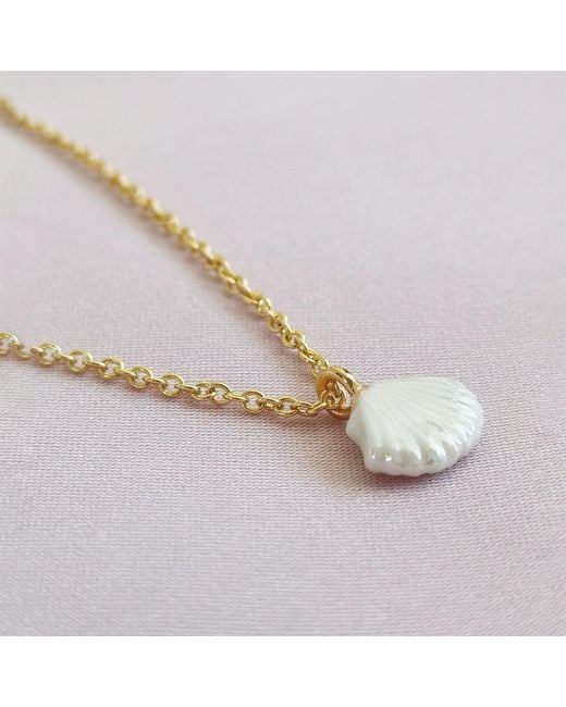 POPORCELAIN Metallic Mini Porcelain Seashell Necklace, Tone