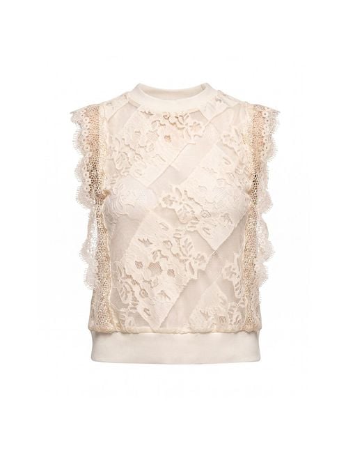 Tantra Spain Sl Natural Neutrals Sheer Lace Top With An Elastic Waistband