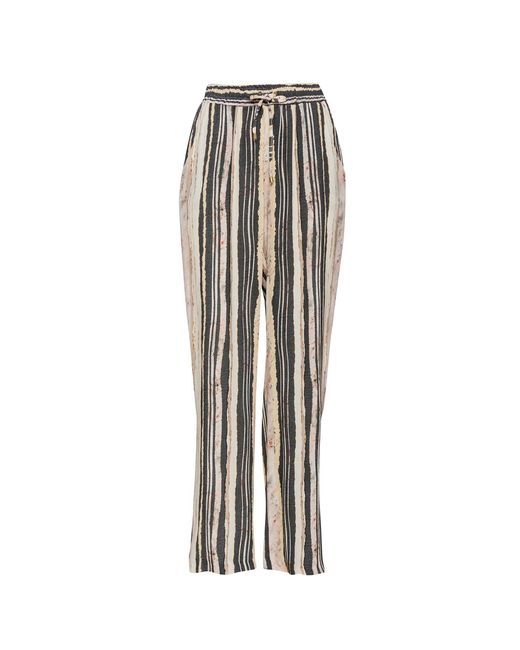 Conquista Gray Wide Leg Striped Pants With Drawstring Waist