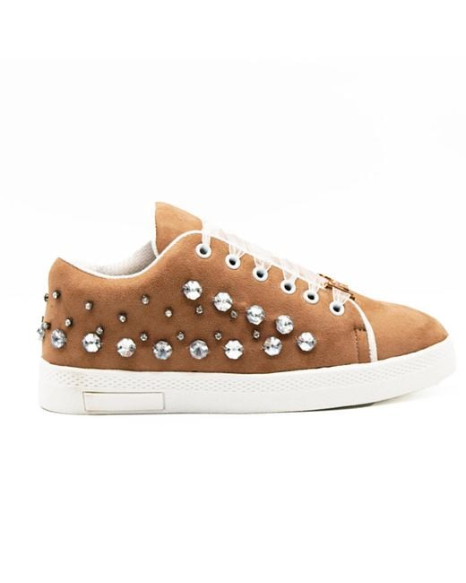 Rettrose Brown Neutrals Lydia Luxury Desert Storm Suede Handmade Embellished Tennis Shoe