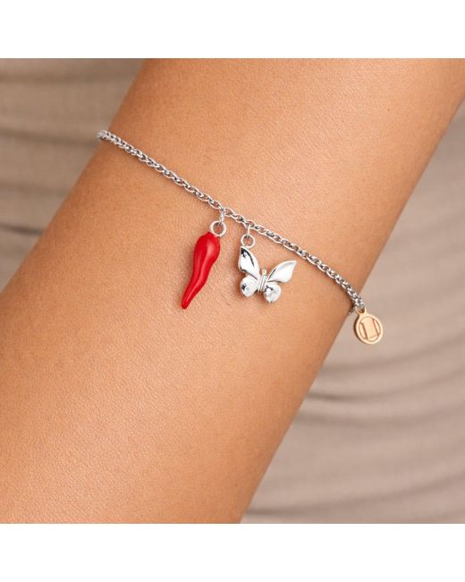 Unaloe Metallic Sterling Cornicello & Butterfly – Enamel Italian Good Luck Jewelry, Handmade Lucky Talisman