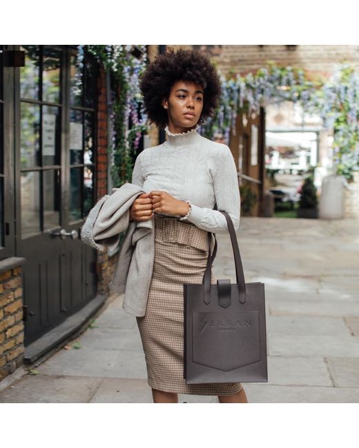 SEREN LONDON Brown Leather Tote Bag Chocolate