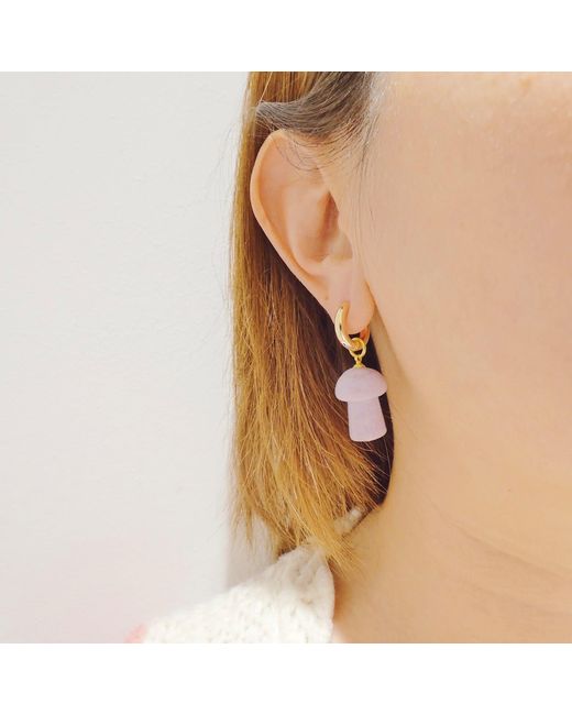 VALERIE CHIC Metallic Mushroom Jade Hoop Earrings 18K