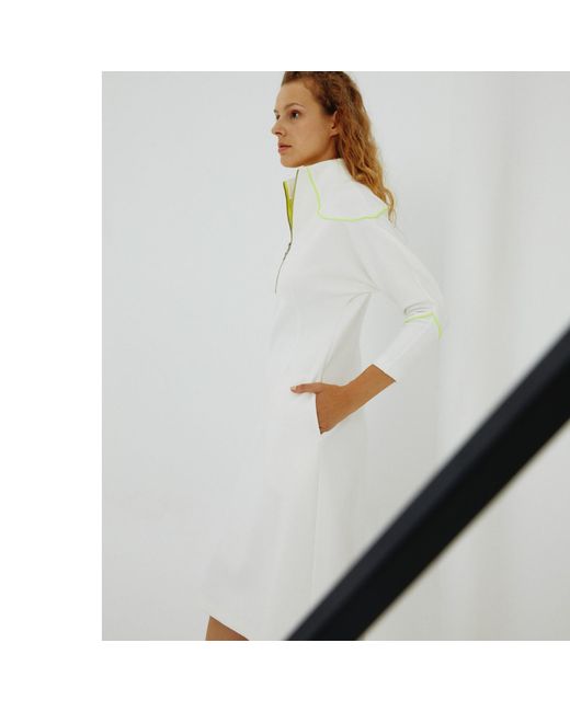 Mirimalist White Angle Midi Dress Ecru