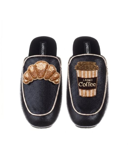 Laines London Black Classic Laines Mules With Coffee & Croissant Brooches