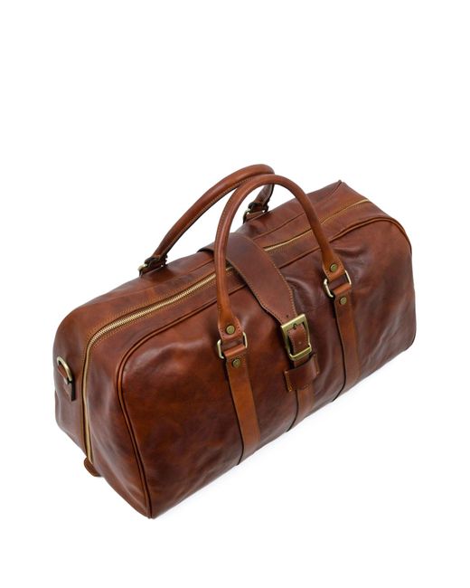 Time Resistance Brown Cognac Matte Leather Duffel Bag For for men