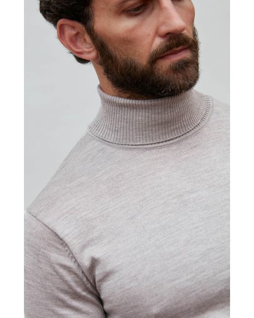Paul James Knitwear Gray Neutrals Extra Fine Merino Wool Westonn Roll Neck Jumper for men