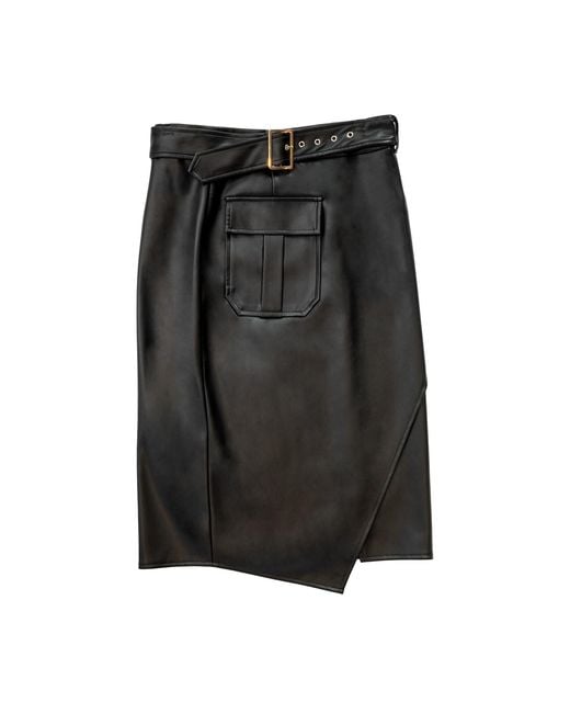 Circular Path Black Vegan Leather Cargo Skirt