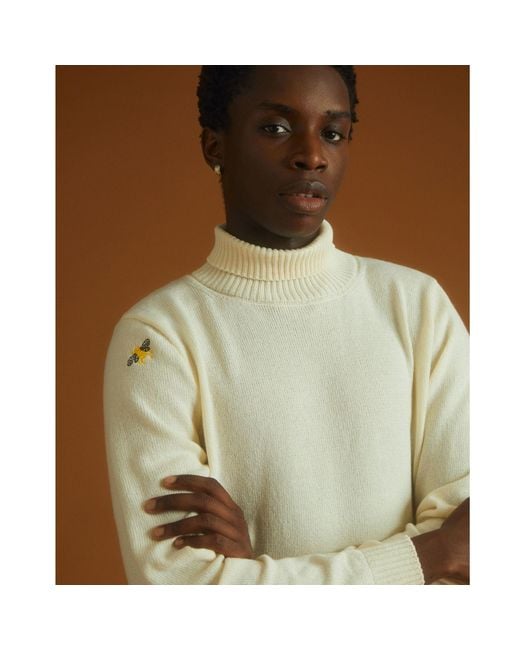 INGMARSON White Neutrals Bee Embroidered Wool & Cashmere Rollneck Cream for men