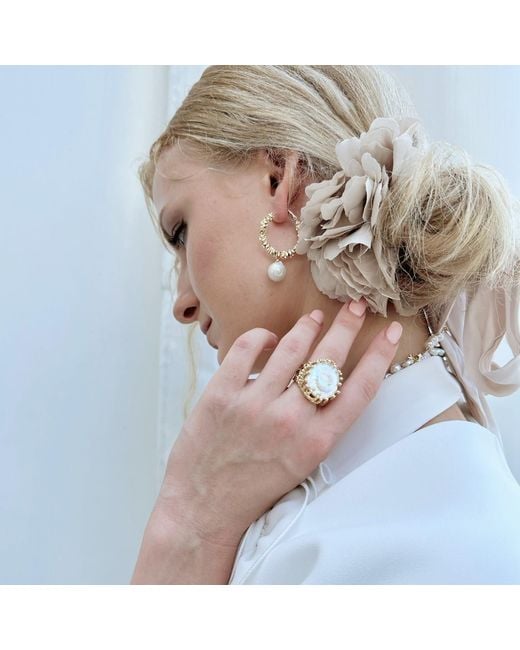 Farra Metallic Flat Freshwater Pearls Setting Chunky Ring