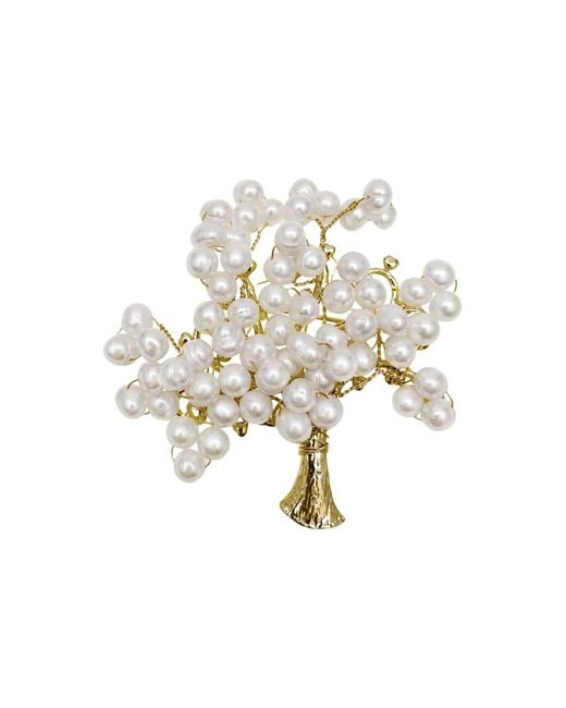 Farra Metallic Handcrafted Freshwater Pearls Tree Brooch