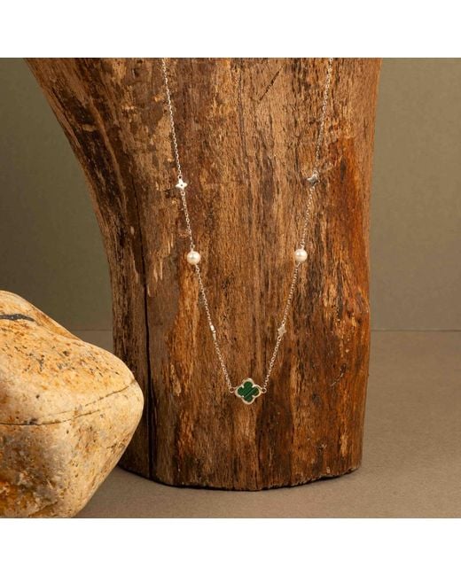 Shaded the Label Metallic Niamh Malachite & Pearl Sterling Necklace