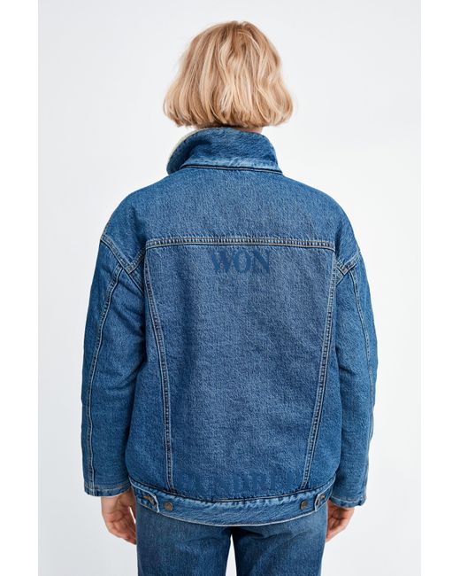 teddy sleeve denim jacket