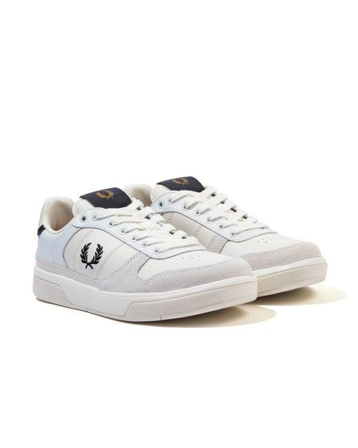 fred perry b300 leather trainers in white