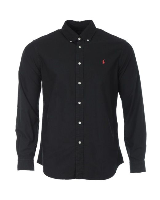 Polo Ralph Lauren Cotton Custom Fit Oxford Shirt in Black for Men | Lyst