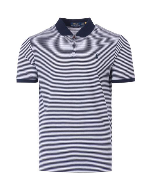 Polo Ralph Lauren Cotton Stripe Custom Slim Fit Zip Polo Shirt in Navy