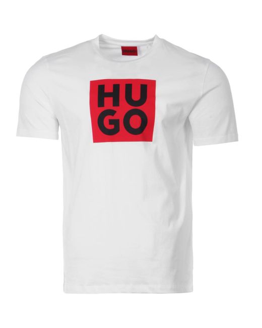 HUGO Red Logo Square Organic Cotton T-shirt in White for Men - Lyst