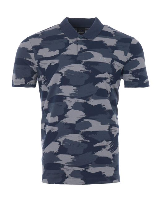 Armani Exchange Cotton Painted Camo Organic Polo Shirt in Navy (Blue