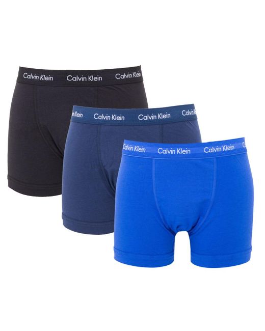 Calvin Klein Cotton 3 Pack Classic Fit Trunks - Blue, Navy & Black for Men  - Lyst