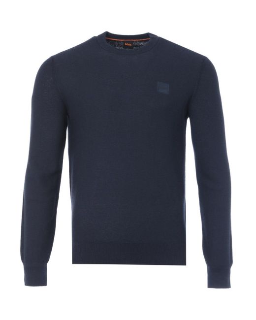 BOSS by HUGO BOSS Cotton Logo Patch Textured Knit Crew Neck Sweater in ...