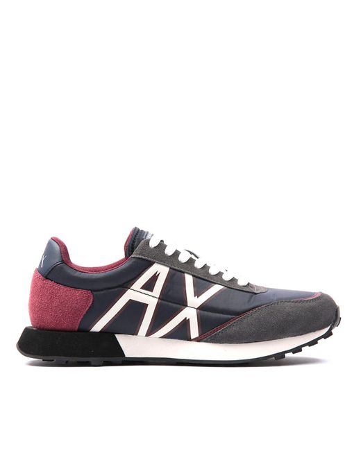 Armani Exchange Synthetic Logo Nylon & Suede Trainers in Navy (Blue ...