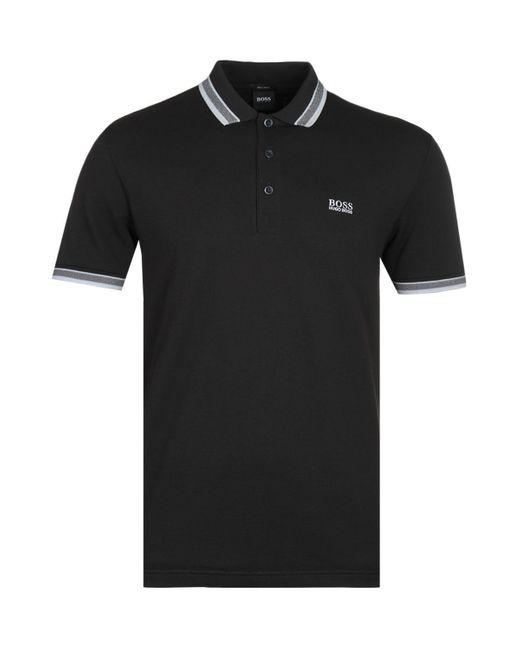 BOSS by Hugo Boss Cotton Paddy Tipped Black Polo Shirt for Men - Lyst