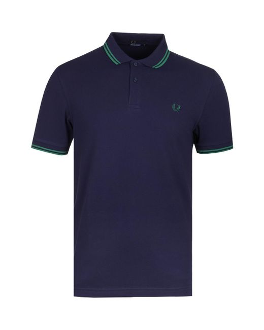 Fred Perry Cotton M3600 Navy & Green Polo Shirt in Blue for Men | Lyst