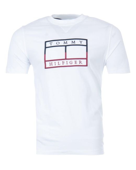 Tommy Hilfiger Cotton Outline Linear Flag Logo T-shirt in White for Men ...