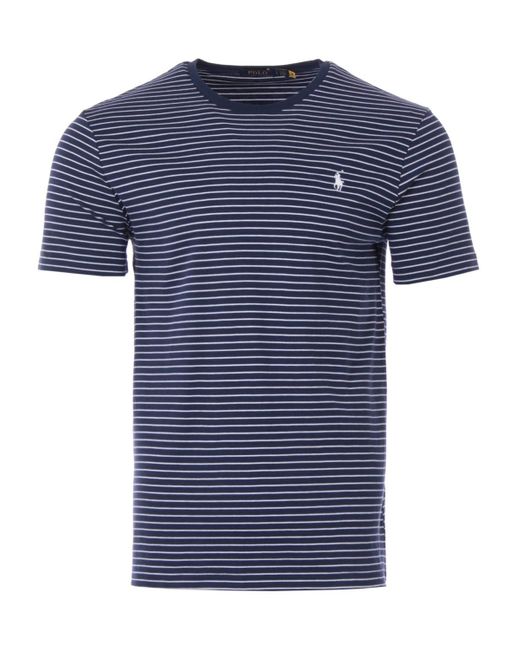 Polo Ralph Lauren Cotton Stripe Custom Slim Fit Tshirt in Navy (Blue