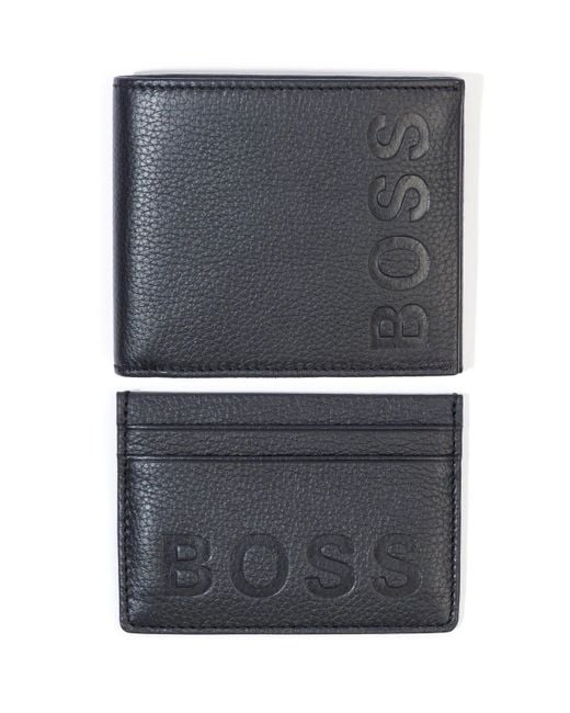 BOSS by HUGO BOSS Grained Leather Wallet & Card Holder Gift Box Set in