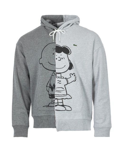 Lacoste Live X Peanuts Spilt Organic Cotton Hooded Sweatshirt in Grey (Grey) for Men - Lyst