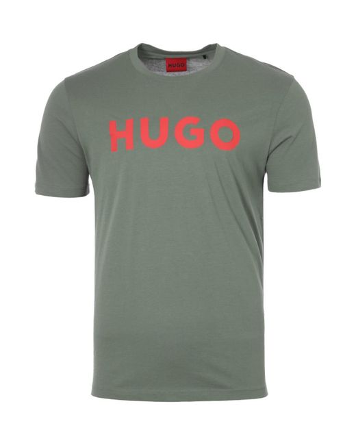 HUGO Cotton Contrast Logo Sustainable T-shirt in Khaki (Green) for Men ...