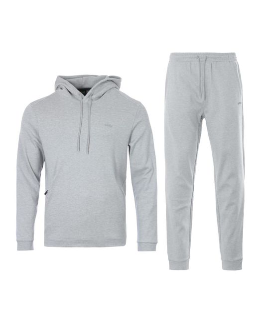 BOSS by HUGO BOSS Curved Logo Organic Cotton Hooded Tracksuit in Grey ...