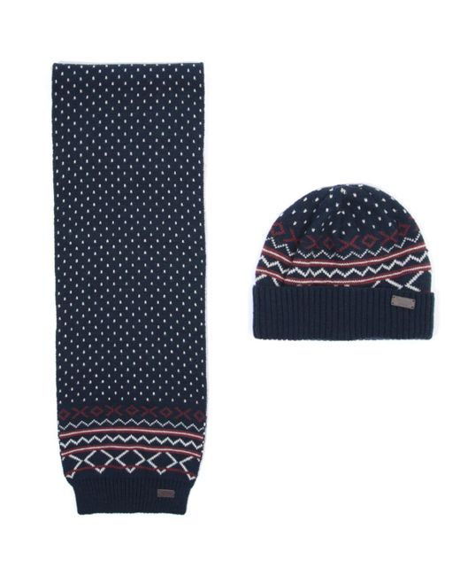 Barbour Synthetic Rothbury Fair Isle Beanie & Scarf Gift Box Set in Navy  (Blue) for Men | Lyst