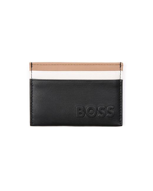 BOSS by HUGO BOSS Signature Stripe Detail Sustainable Leather Card Holder in Black for Men Lyst UK
