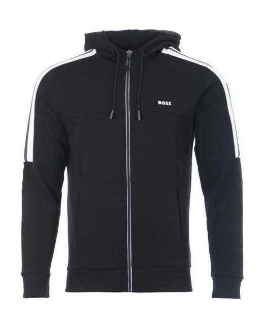 Boss By Hugo Boss Cotton Saggy Logo Detail Zip Up Hooded Sweatshirt In Black For Men Lyst 
