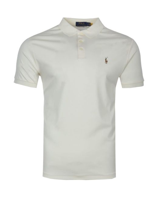 Polo Ralph Lauren Soft Cotton Custom Slim Fit Polo Shirt in Cream