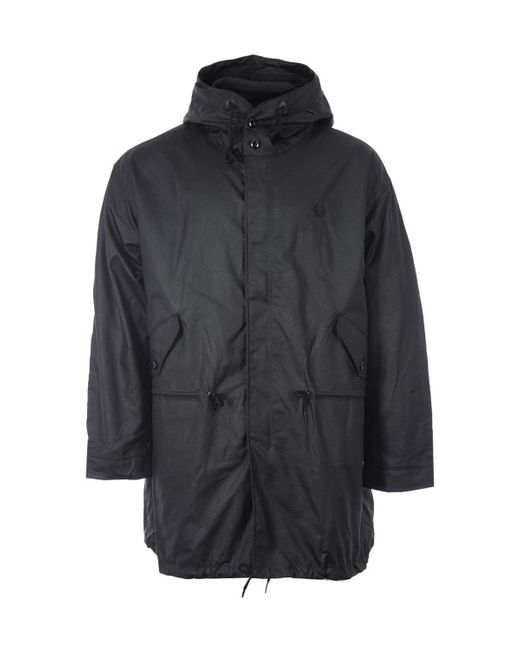 Fred Perry Made In England Waxed Cotton Parka Jacket in Black for Men ...