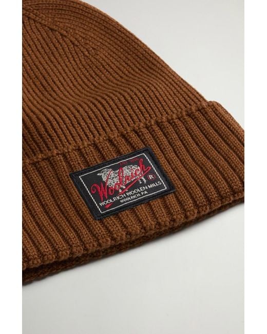 Gorro De Pura Lana Virgen Merina Acanalada Para Hombre Talla Woolrich de hombre de color Brown